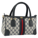 GUCCI GG Supreme Sherry Line Boston Bag PVC Navy Gold Auth 158204-1