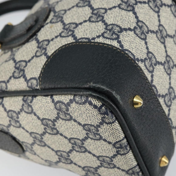 GUCCI GG Supreme Sherry Line Boston Bag PVC Navy Gold Auth 158204