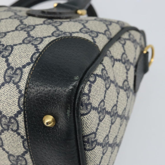 GUCCI GG Supreme Sherry Line Boston Bag PVC Navy Gold Auth 158204