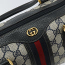 GUCCI GG Supreme Sherry Line Boston Bag PVC Navy Gold Auth 158204-14