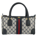 GUCCI GG Supreme Sherry Line Boston Bag PVC Navy Gold Auth 158204-2