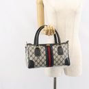 GUCCI GG Supreme Sherry Line Boston Bag PVC Navy Gold Auth 158204-23
