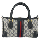 GUCCI GG Supreme Sherry Line Boston Bag PVC Navy Gold Auth 158204-3