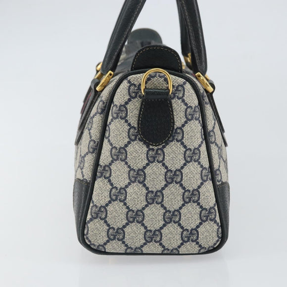 GUCCI GG Supreme Sherry Line Boston Bag PVC Navy Gold Auth 158204