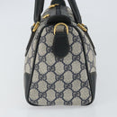 GUCCI GG Supreme Sherry Line Boston Bag PVC Navy Gold Auth 158204-5