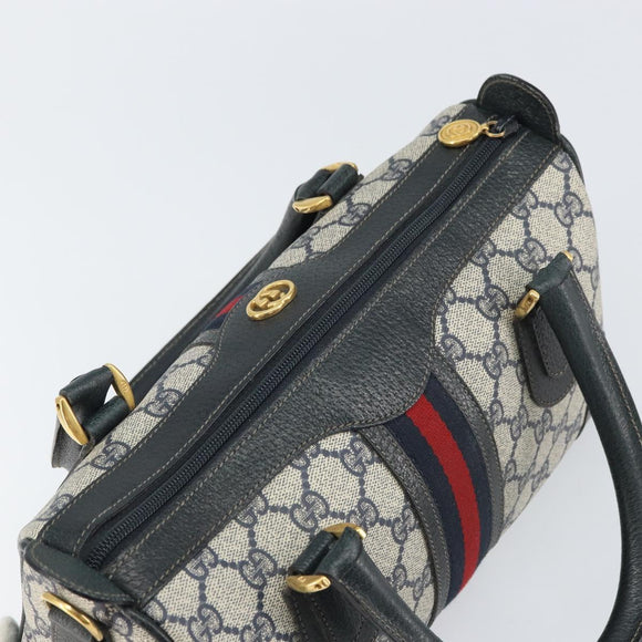 GUCCI GG Supreme Sherry Line Boston Bag PVC Navy Gold Auth 158204