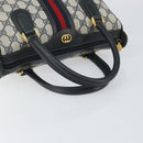 GUCCI GG Supreme Sherry Line Boston Bag PVC Navy Gold Auth 158204-7