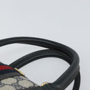 GUCCI GG Supreme Sherry Line Boston Bag PVC Navy Gold Auth 158204-8