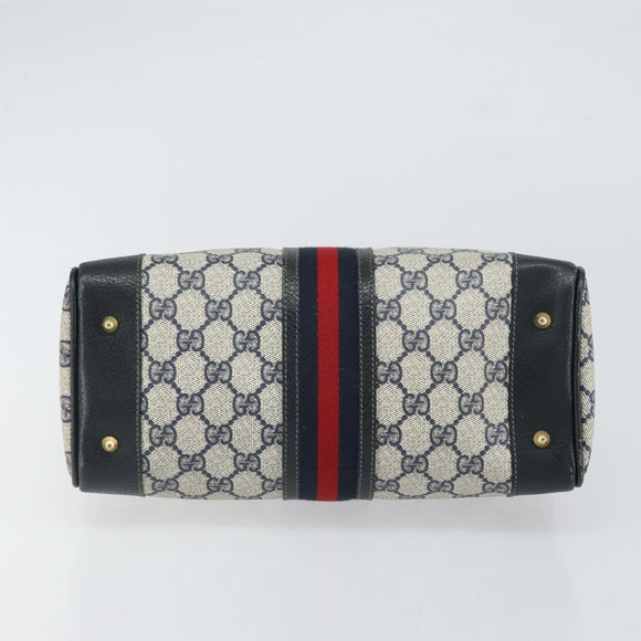 GUCCI GG Supreme Sherry Line Boston Bag PVC Navy Gold Auth 158204