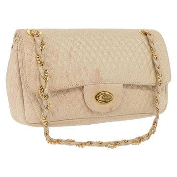 BALLY Chain Shoulder Bag Leather Ivory Gold Auth 158205