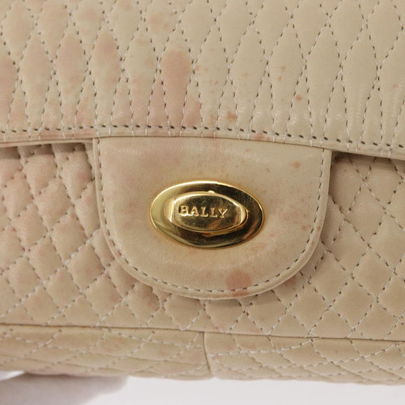 BALLY Chain Shoulder Bag Leather Ivory Gold Auth 158205