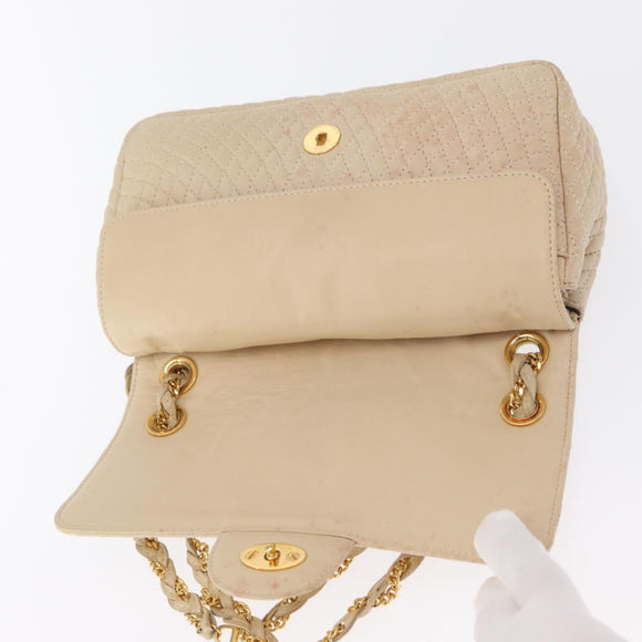 BALLY Chain Shoulder Bag Leather Ivory Gold Auth 158205