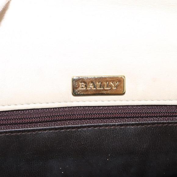 BALLY Chain Shoulder Bag Leather Ivory Gold Auth 158205