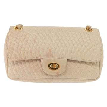 BALLY Chain Shoulder Bag Leather Ivory Gold Auth 158205 - 0