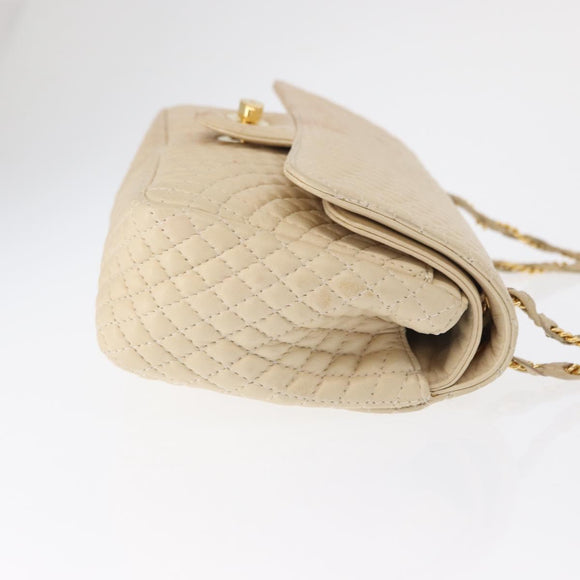 BALLY Chain Shoulder Bag Leather Ivory Gold Auth 158205
