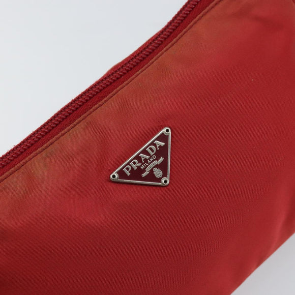 PRADA Accessory Pouch Nylon Red Silver Auth 158210