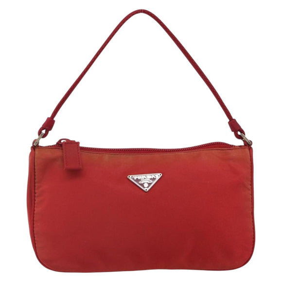 PRADA Accessory Pouch Nylon Red Silver Auth 158210