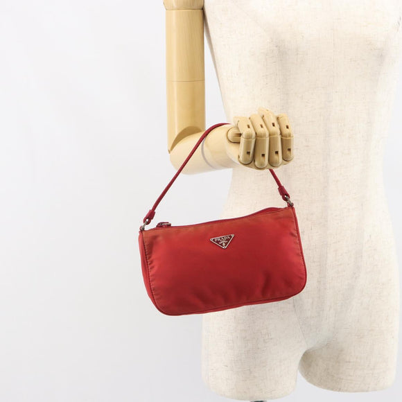 PRADA Accessory Pouch Nylon Red Silver Auth 158210