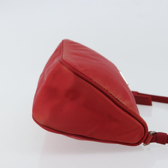PRADA Accessory Pouch Nylon Red Silver Auth 158210
