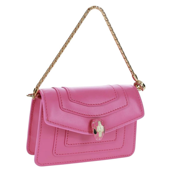 BVLGARI Bag Charm Leather Pink Auth 158219SM