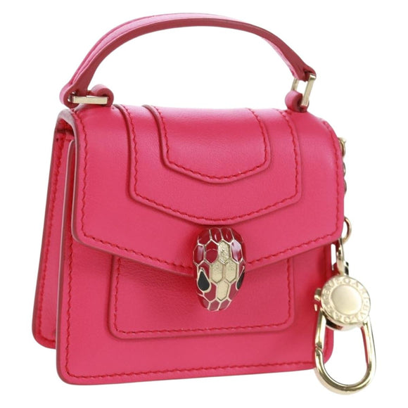 BVLGARI Bag Charm Leather Pink Auth 158220SM