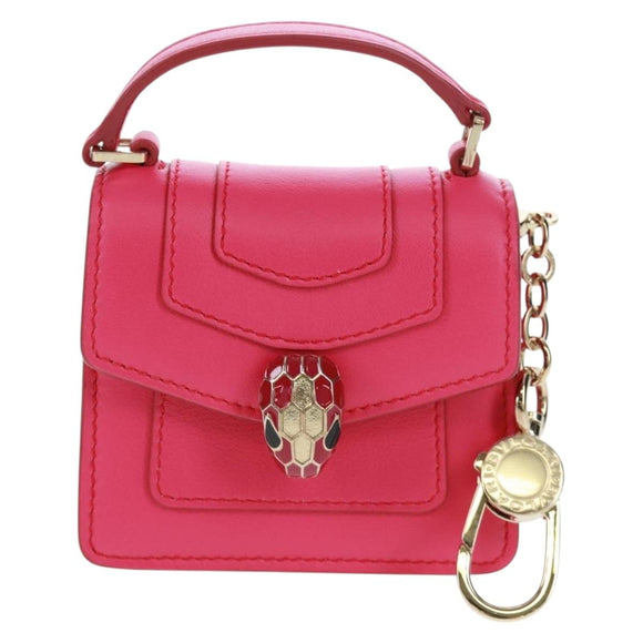 BVLGARI Bag Charm Leather Pink Auth 158220SM