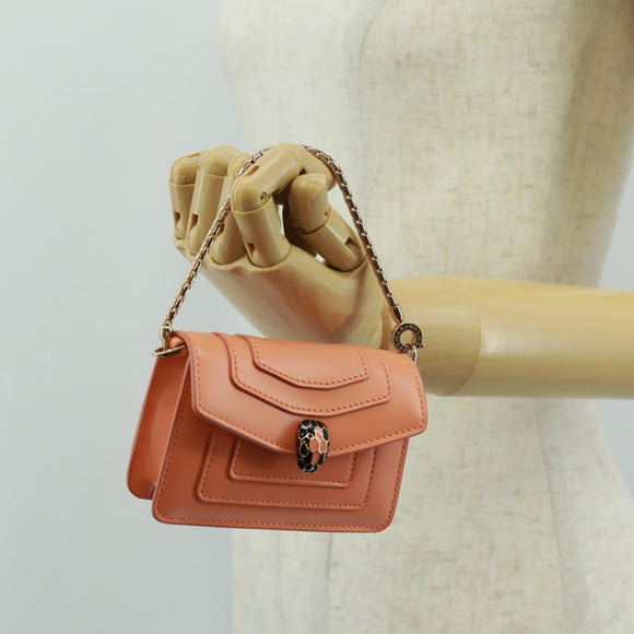 BVLGARI Bag Charm Leather Orange Auth 158222SM