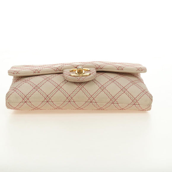 CHANEL Wild Stitch Chain Shoulder Bag Calf Skin Beige Gold CC Auth 158224SAV