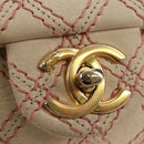 CHANEL Wild Stitch Chain Shoulder Bag Calf Skin Beige Gold CC Auth 158224SAV-20
