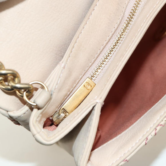CHANEL Wild Stitch Chain Shoulder Bag Calf Skin Beige Gold CC Auth 158224SAV