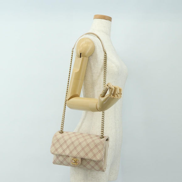 CHANEL Wild Stitch Chain Shoulder Bag Calf Skin Beige Gold CC Auth 158224SAV