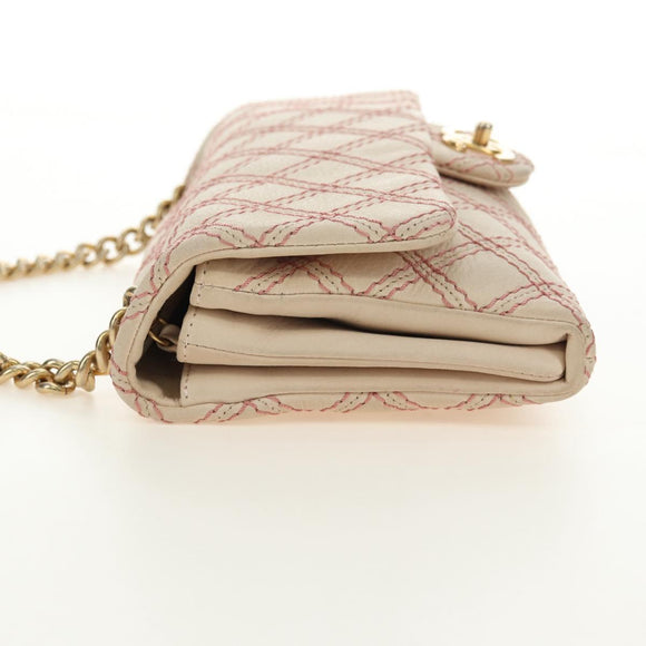 CHANEL Wild Stitch Chain Shoulder Bag Calf Skin Beige Gold CC Auth 158224SAV
