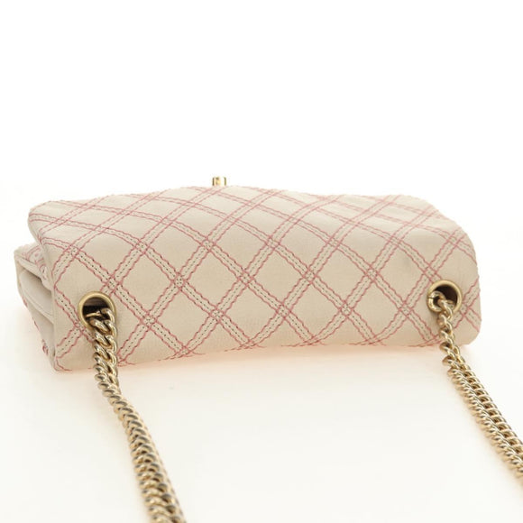 CHANEL Wild Stitch Chain Shoulder Bag Calf Skin Beige Gold CC Auth 158224SAV