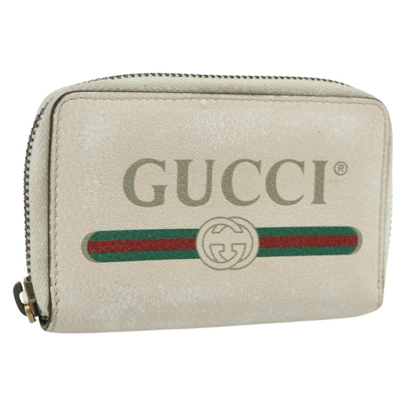 GUCCI Coin Purse Leather White Gold 496319 Auth 158225