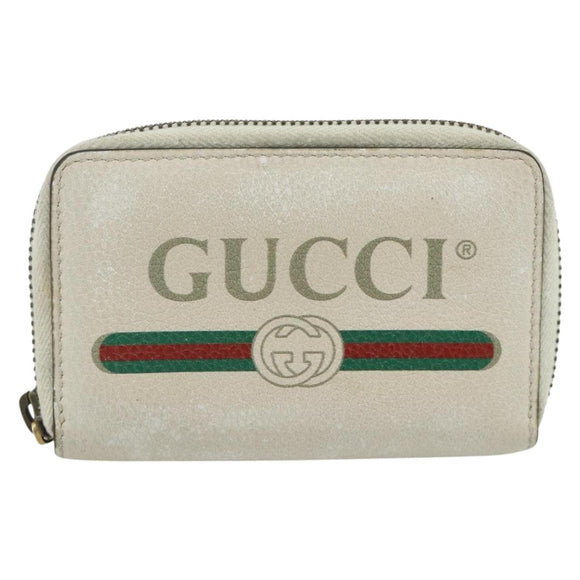 GUCCI Coin Purse Leather White Gold 496319 Auth 158225