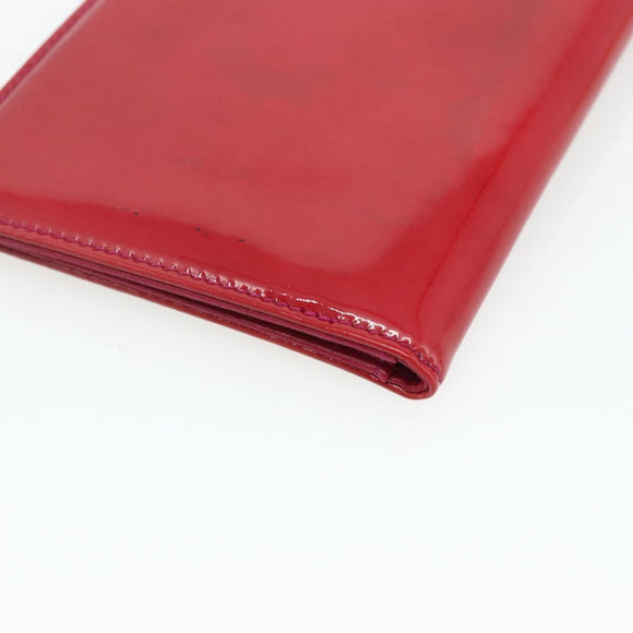 CHANEL Card Case Patent leather Red Silver CC Auth 158226A