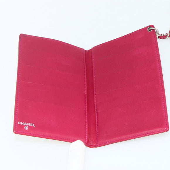 CHANEL Card Case Patent leather Red Silver CC Auth 158226A