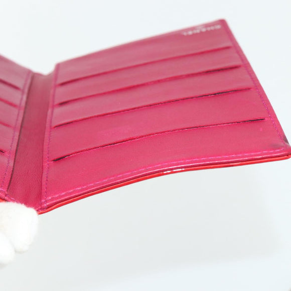 CHANEL Card Case Patent leather Red Silver CC Auth 158226A