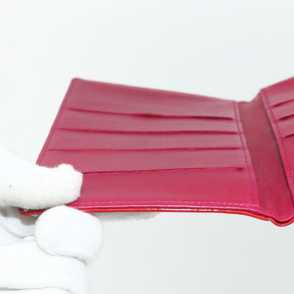 CHANEL Card Case Patent leather Red Silver CC Auth 158226A