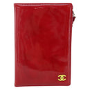 CHANEL Card Case Patent leather Red Silver CC Auth 158226A-13