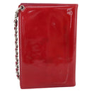 CHANEL Card Case Patent leather Red Silver CC Auth 158226A-2