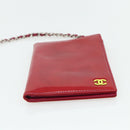 CHANEL Card Case Patent leather Red Silver CC Auth 158226A-6