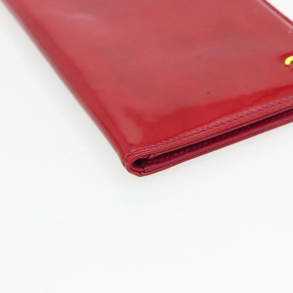 CHANEL Card Case Patent leather Red Silver CC Auth 158226A