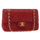 CHANEL Chain Double Flap Matelasse 23 Bag Lamb Skin Red Gold CC Auth 158356SAM-1