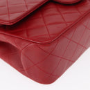 CHANEL Chain Double Flap Matelasse 23 Bag Lamb Skin Red Gold CC Auth 158356SAM-11