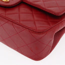 CHANEL Chain Double Flap Matelasse 23 Bag Lamb Skin Red Gold CC Auth 158356SAM-12