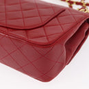 CHANEL Chain Double Flap Matelasse 23 Bag Lamb Skin Red Gold CC Auth 158356SAM-14