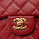 CHANEL Chain Double Flap Matelasse 23 Bag Lamb Skin Red Gold CC Auth 158356SAM-15