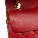 CHANEL Chain Double Flap Matelasse 23 Bag Lamb Skin Red Gold CC Auth 158356SAM-17