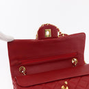 CHANEL Chain Double Flap Matelasse 23 Bag Lamb Skin Red Gold CC Auth 158356SAM-18